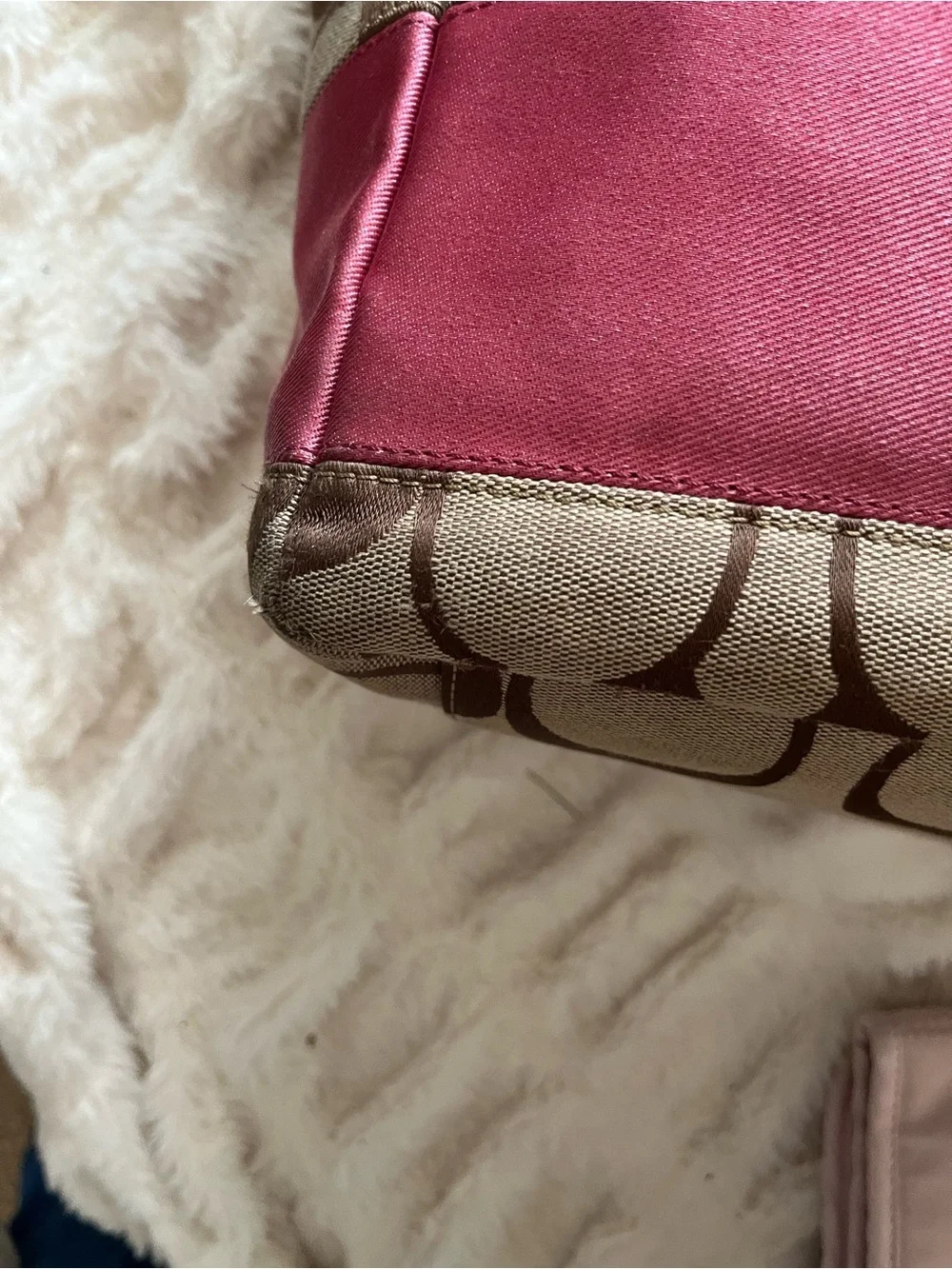 Coach Signature Stripe Baby Bag w/ Hot Pink Patient Leather Trim - EUC